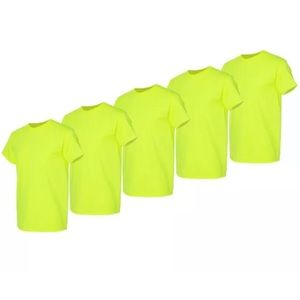 5 short sleeve gildan safety green t-shirt size M
